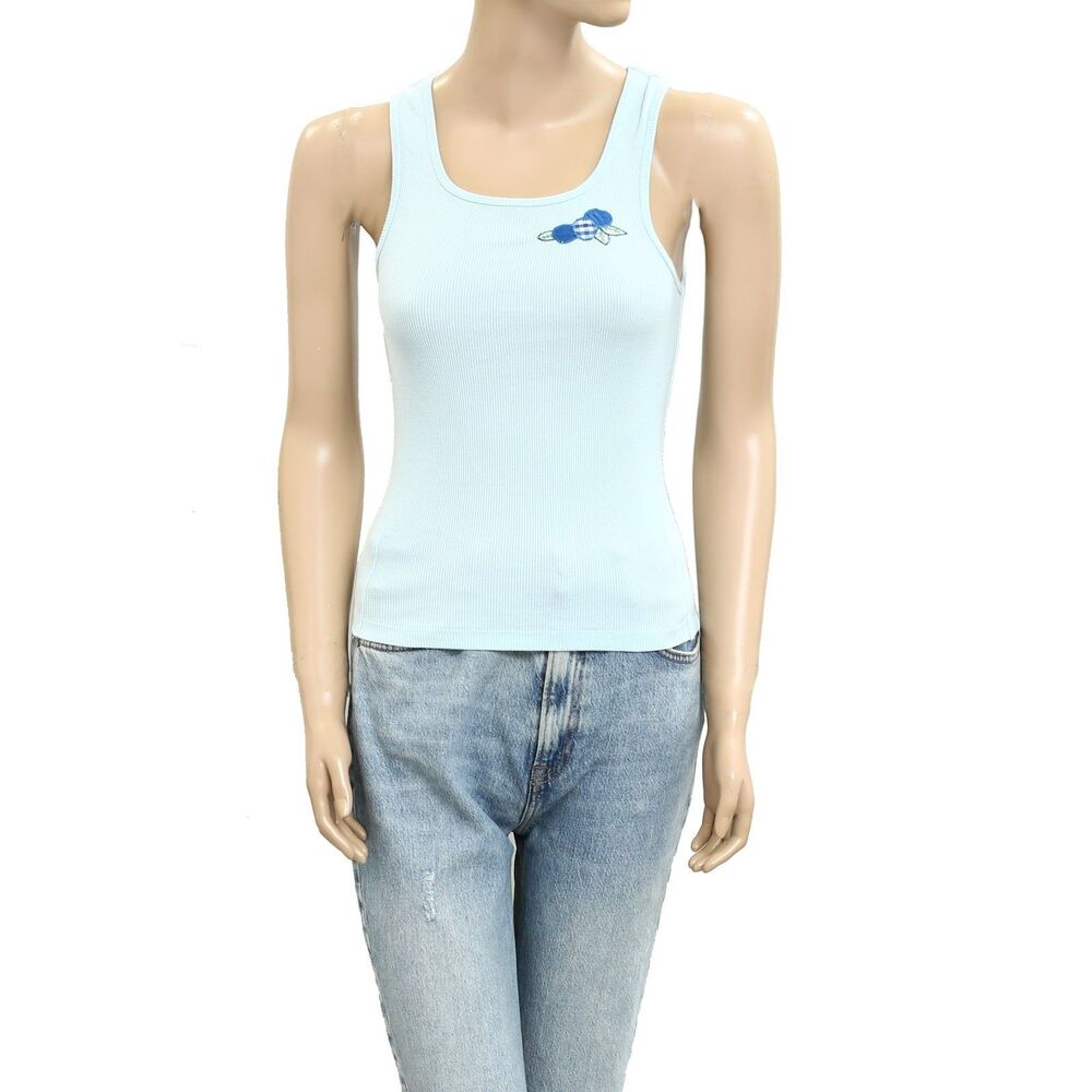 Maeve Anthropologie Embroidered Icon Tank Top Ribbed Sleeveless XXS NEW 280652